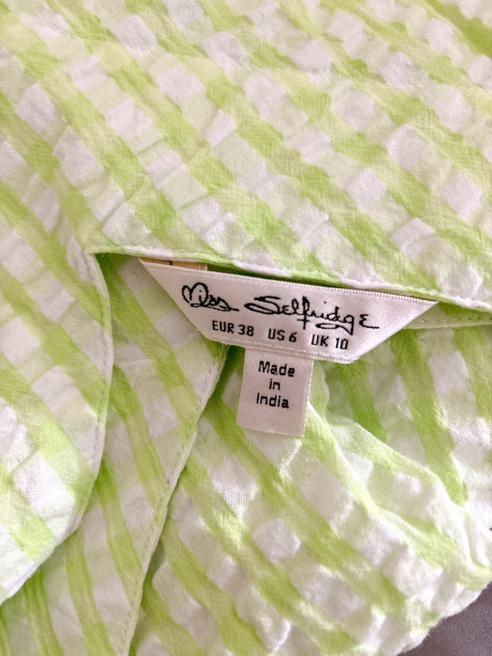 Miss Selfridge | Lime Green Seersucker Gingham Mini Dress | US 6 - Picture 8 of 8
